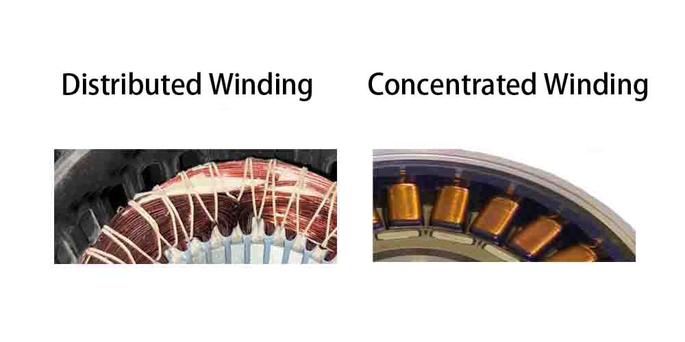 Motor distributed winding and concentrated winding